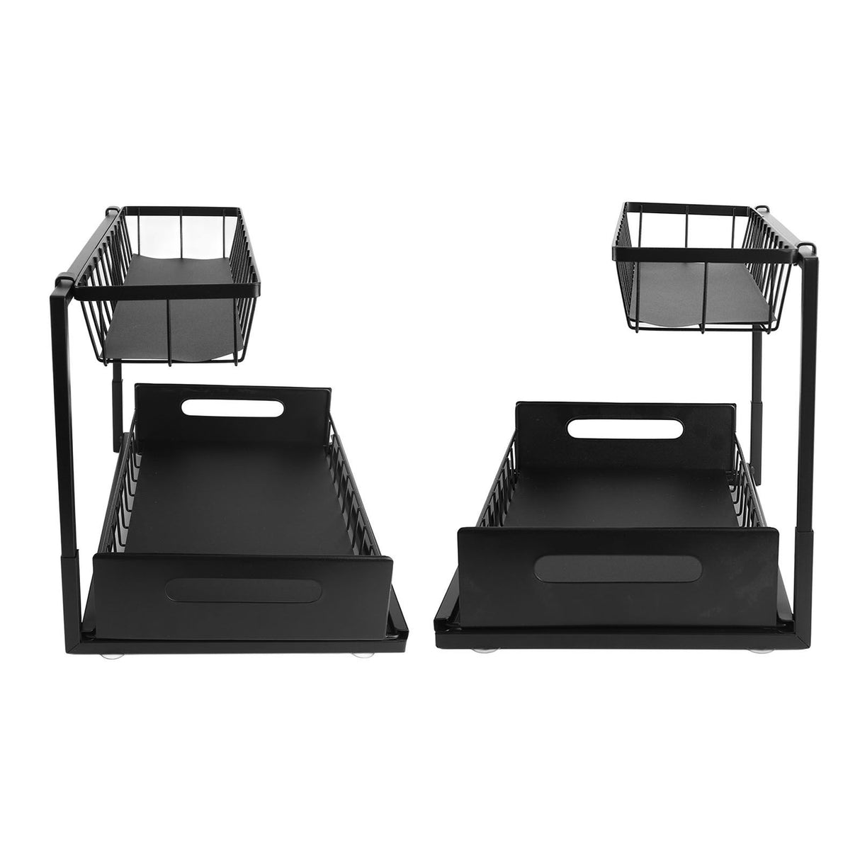 Under Sink Organizer L Shape 2 Tier Slide Out Sink Shelf for Under Kitchen Bathroom Sink Organizers and Storage Black