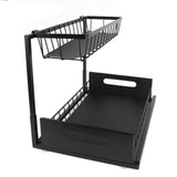 Under Sink Organizer L Shape 2 Tier Slide Out Sink Shelf for Under Kitchen Bathroom Sink Organizers and Storage Black
