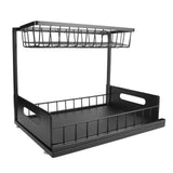 Under Sink Organizer L Shape 2 Tier Slide Out Sink Shelf for Under Kitchen Bathroom Sink Organizers and Storage Black - Close-Up Angle