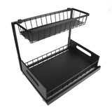 Under Sink Organizer L Shape 2 Tier Slide Out Sink Shelf for Under Kitchen Bathroom Sink Organizers and Storage Black