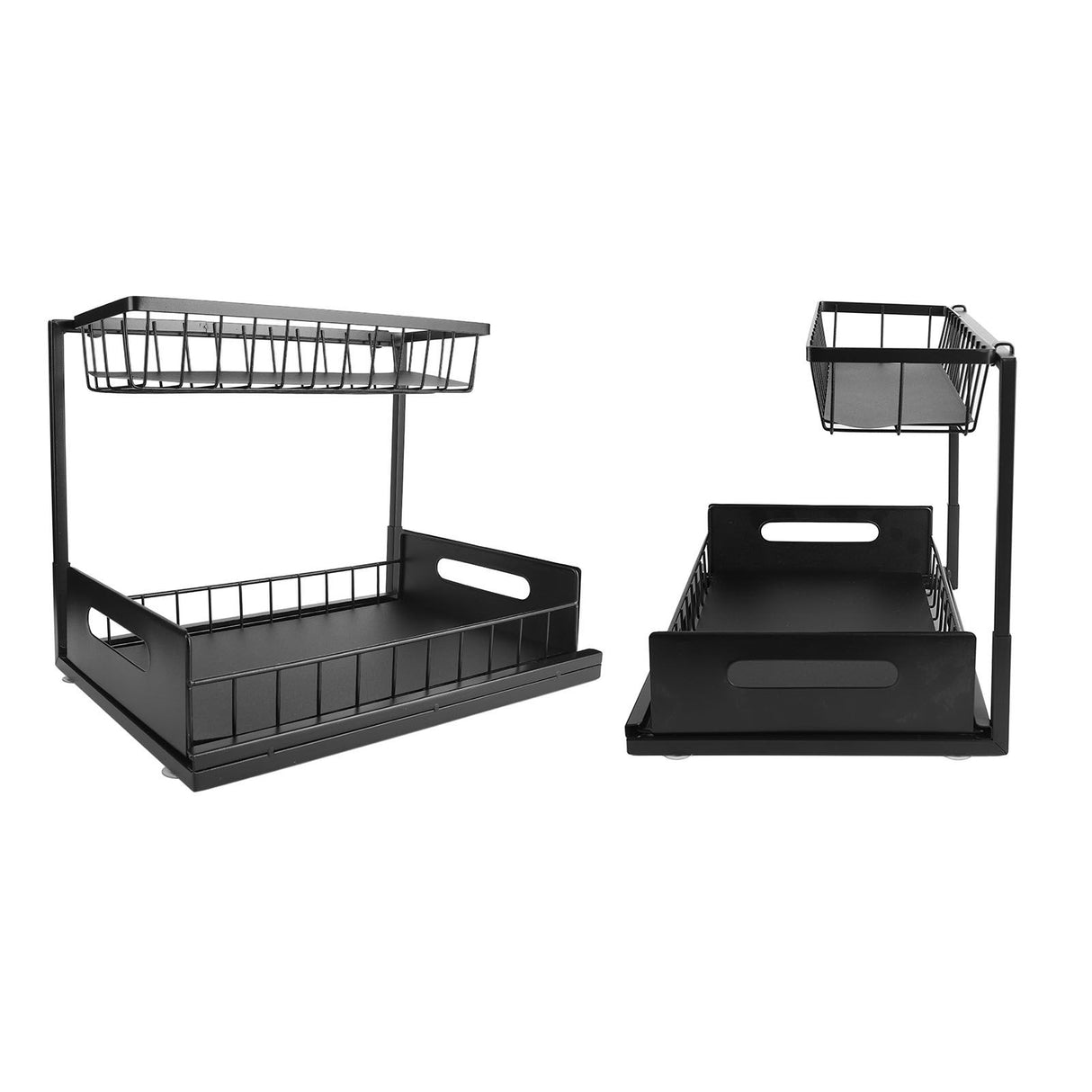 Under Sink Organizer L Shape 2 Tier Slide Out Sink Shelf for Under Kitchen Bathroom Sink Organizers and Storage Black