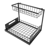 Under Sink Organizer L Shape 2 Tier Slide Out Sink Shelf for Under Kitchen Bathroom Sink Organizers and Storage Black
