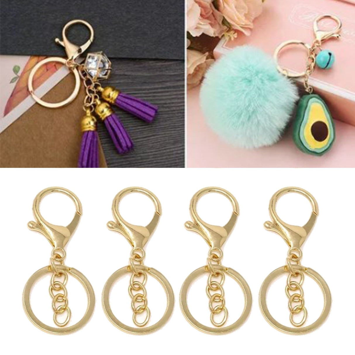 50PCS Key Chain Ring Alloy Golden Polished DIY Handcraft Metal Key Rings with Chain for Travel