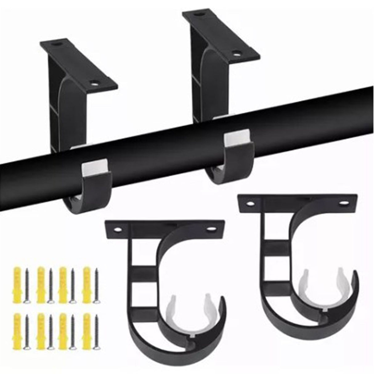 4 Set Curtain Rod Bracket Thickened Aluminum Alloy Black Paint Spraying Rust Prevention Curtain Rod Fixing Hook