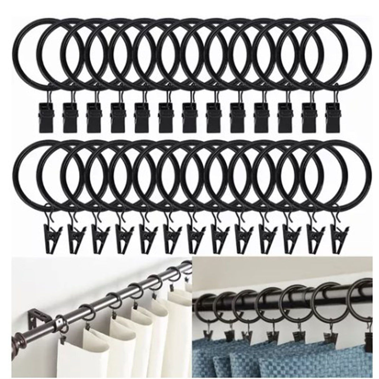 40 Pcs 38mm Clip On Curtain Rings Heavy Duty Strong Hanging Drapery Drapes Clip for Hotels Restaurants Bars