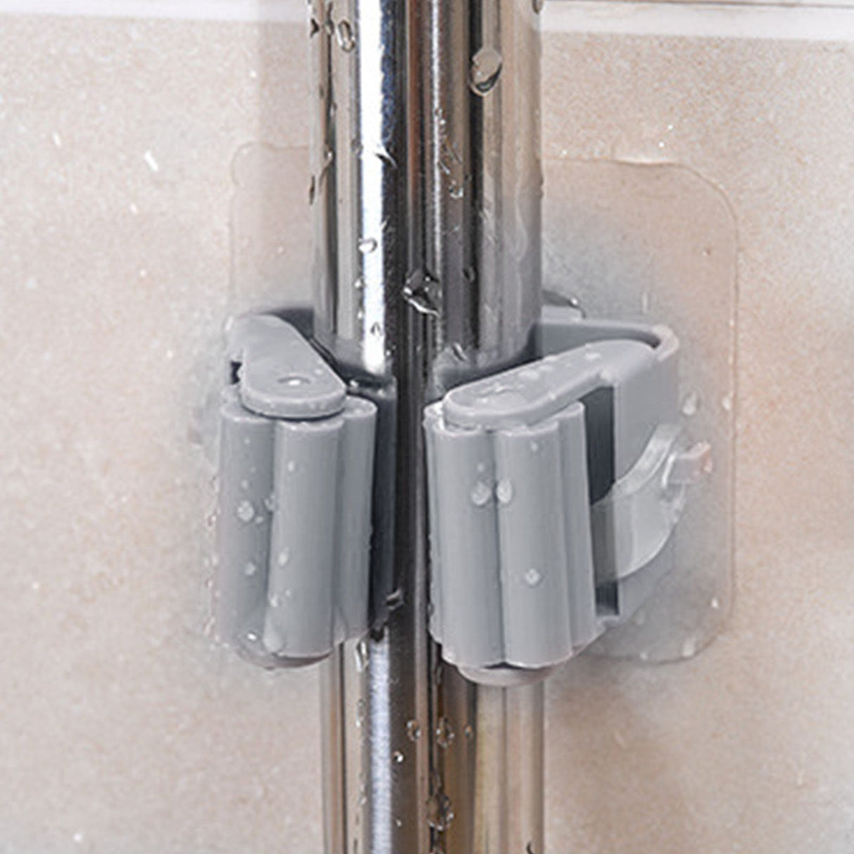 3pcs Wall Mounted Mop Holder Strong Adhesion Plastic Mop Broom Holder for Garage Tool Room Gray