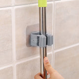 3pcs Wall Mounted Mop Holder Strong Adhesion Plastic Mop Broom Holder for Garage Tool Room Gray