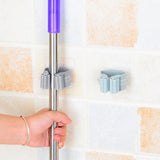 3pcs Wall Mounted Mop Holder Strong Adhesion Plastic Mop Broom Holder for Garage Tool Room Gray