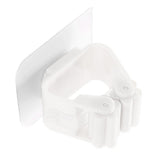 3pcs Wall Mounted Mop Holder Strong Adhesion Plastic Mop Broom Holder for Garage Tool Room White - Front View