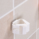 3pcs Wall Mounted Mop Holder Strong Adhesion Plastic Mop Broom Holder for Garage Tool Room White