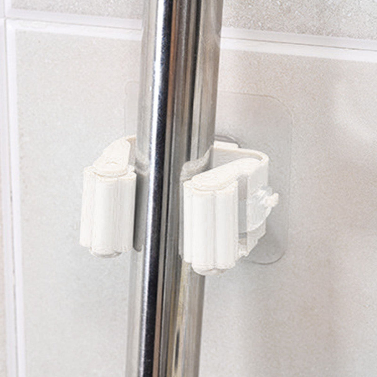 3pcs Wall Mounted Mop Holder Strong Adhesion Plastic Mop Broom Holder for Garage Tool Room White