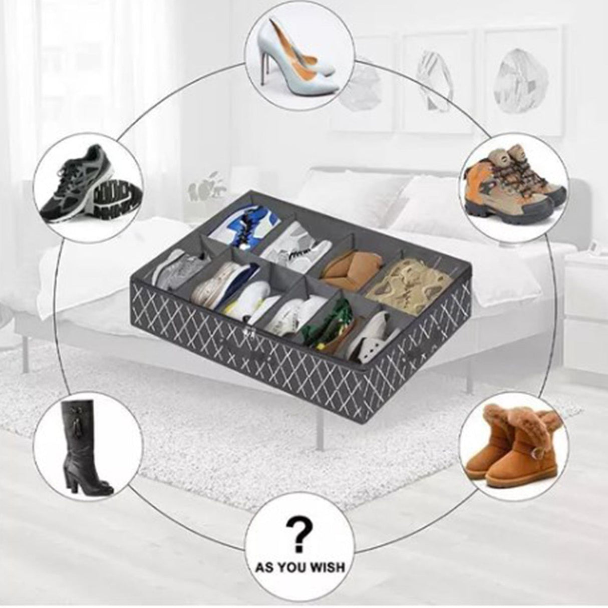 Underbed Storage Containers Adjustable Foldable Under Bed Shoe Storage Solution For Home Hotel Black