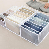 2Pcs White 7 Gird Pants Divider Storage Box Pants 7 Compartment Closet Pants Storage Case Organizer - Side View