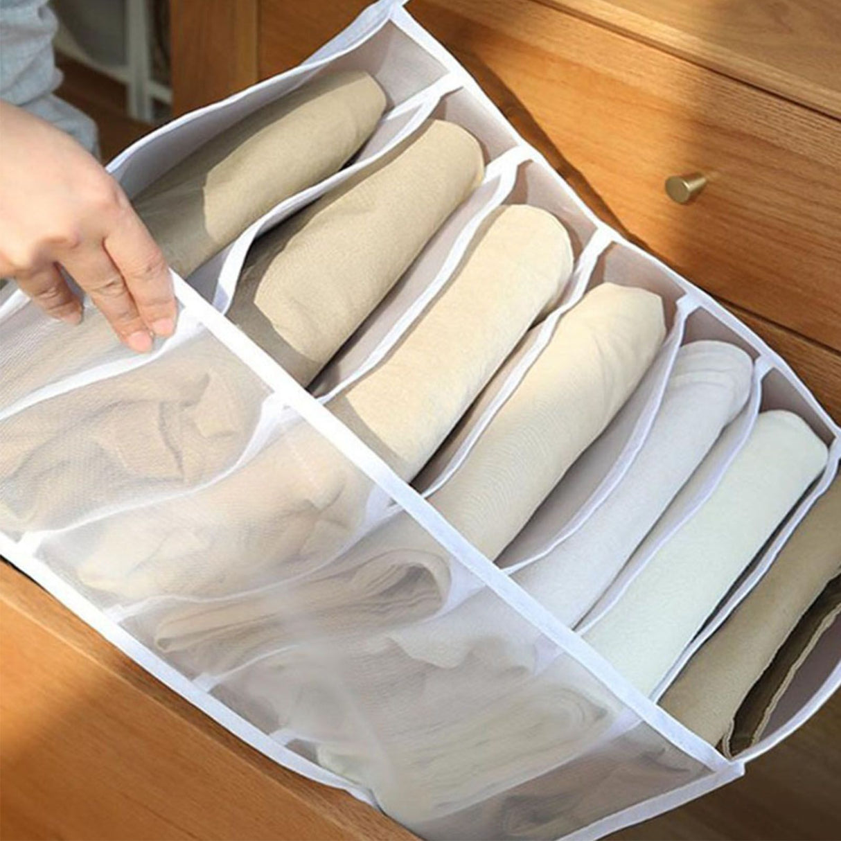 2Pcs White 7 Gird Pants Divider Storage Box Pants 7 Compartment Closet Pants Storage Case Organizer