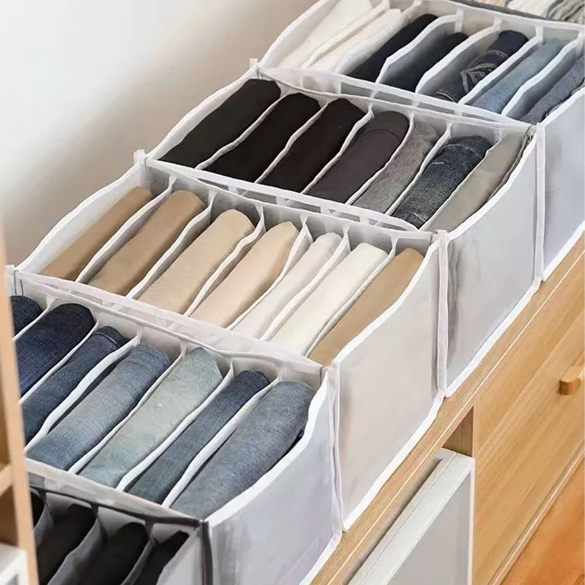 2Pcs White 7 Gird Pants Divider Storage Box Pants 7 Compartment Closet Pants Storage Case Organizer