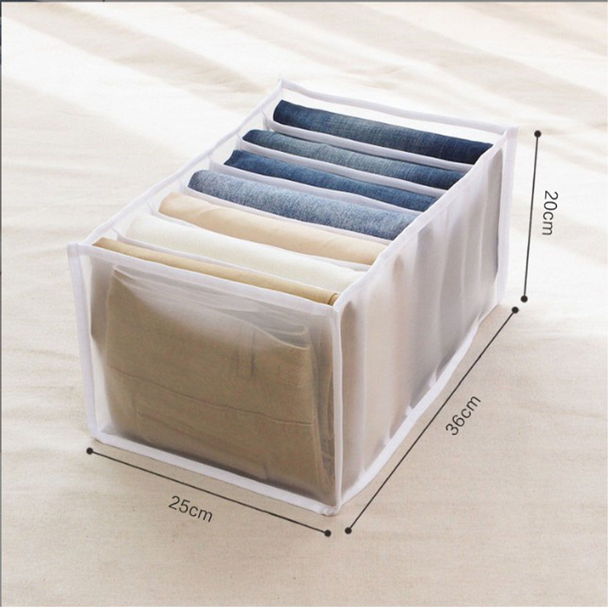 2Pcs White 7 Gird Pants Divider Storage Box Pants 7 Compartment Closet Pants Storage Case Organizer