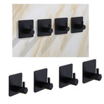 4PCS Clothes Hooks Strong Adhesive Wall Hook 304 Stainless Steel Hanging Hooks Black Square