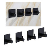 4PCS Clothes Hooks Strong Adhesive Wall Hook 304 Stainless Steel Hanging Hooks Black Square - Front View