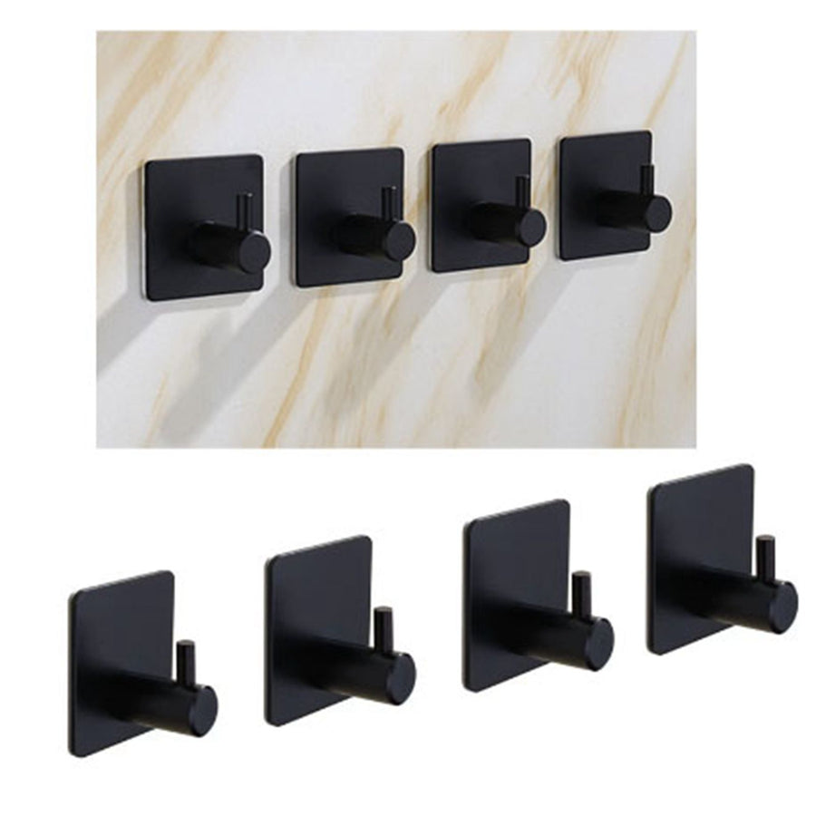 4PCS Clothes Hooks Strong Adhesive Wall Hook 304 Stainless Steel Hanging Hooks Black Square