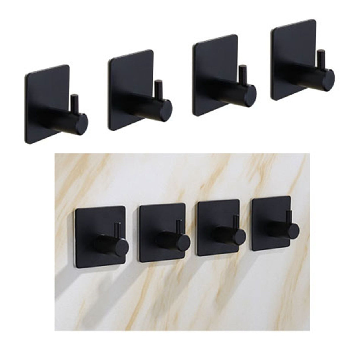 4PCS Clothes Hooks Strong Adhesive Wall Hook 304 Stainless Steel Hanging Hooks Black Square