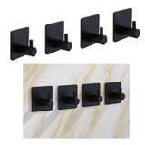 4PCS Clothes Hooks Strong Adhesive Wall Hook 304 Stainless Steel Hanging Hooks Black Square - Side View