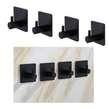 4PCS Clothes Hooks Strong Adhesive Wall Hook 304 Stainless Steel Hanging Hooks Black Square