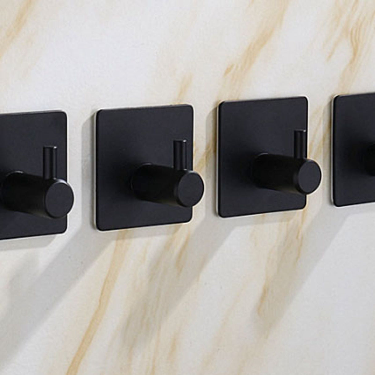 4PCS Clothes Hooks Strong Adhesive Wall Hook 304 Stainless Steel Hanging Hooks Black Square
