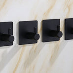 4PCS Clothes Hooks Strong Adhesive Wall Hook 304 Stainless Steel Hanging Hooks Black Square