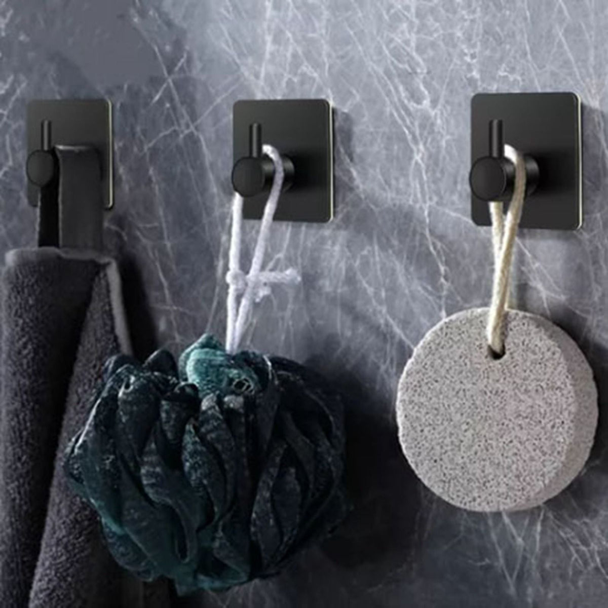 4PCS Clothes Hooks Strong Adhesive Wall Hook 304 Stainless Steel Hanging Hooks Black Square