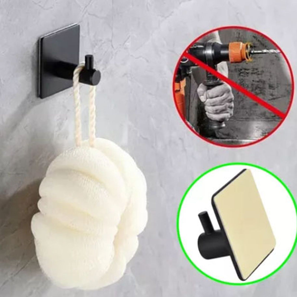 4PCS Clothes Hooks Strong Adhesive Wall Hook 304 Stainless Steel Hanging Hooks Black Square