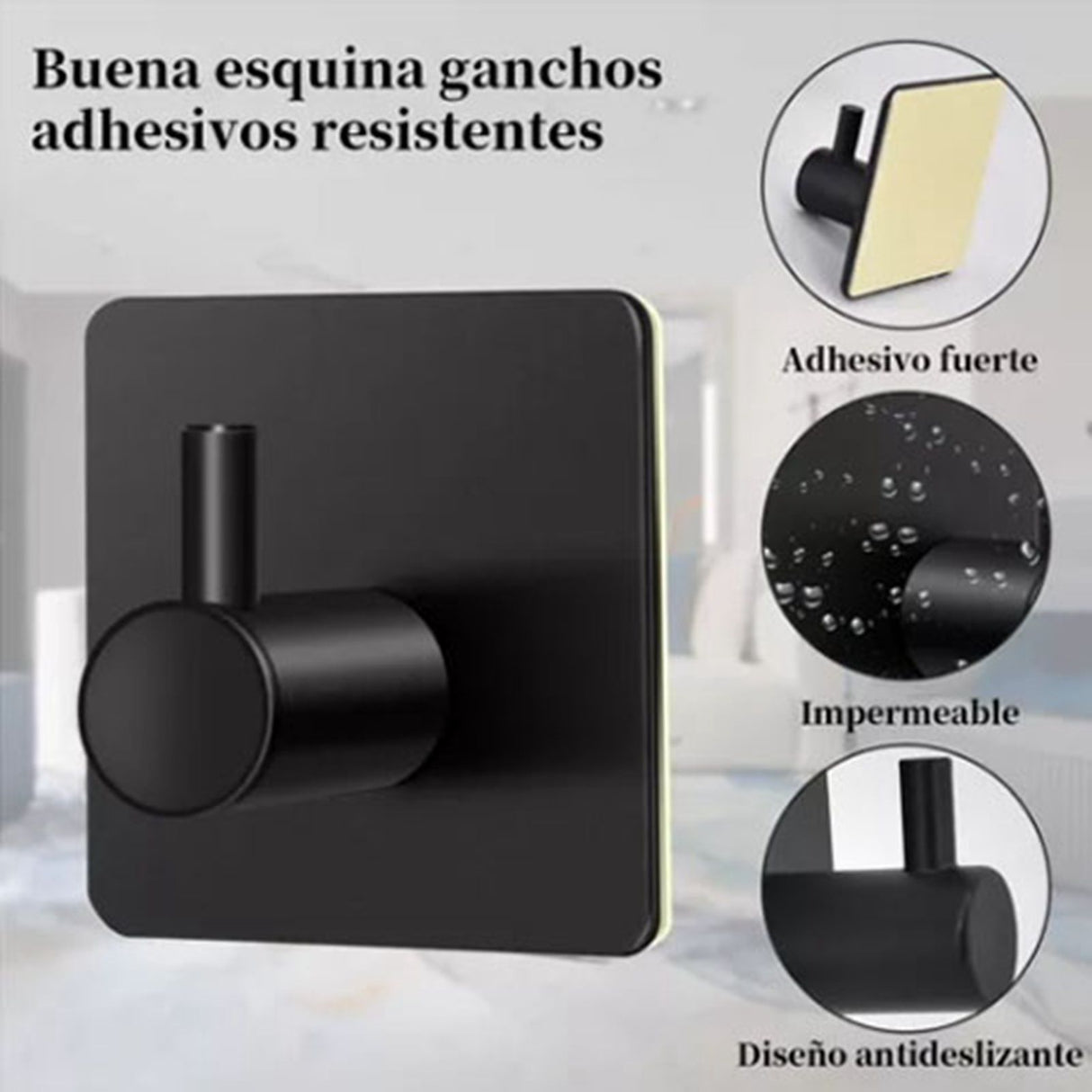 4PCS Clothes Hooks Strong Adhesive Wall Hook 304 Stainless Steel Hanging Hooks Black Square