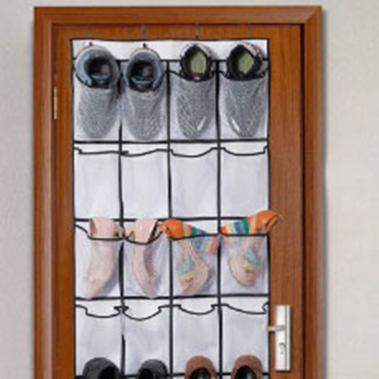 Over The Door Shoe Organizer Hanging Storage Bag Shoe Storage Door Hanger with 24 Mesh Pockets