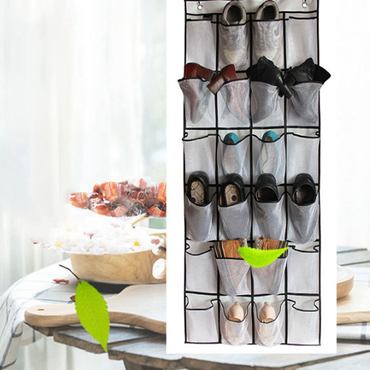 Over The Door Shoe Organizer Hanging Storage Bag Shoe Storage Door Hanger with 24 Mesh Pockets