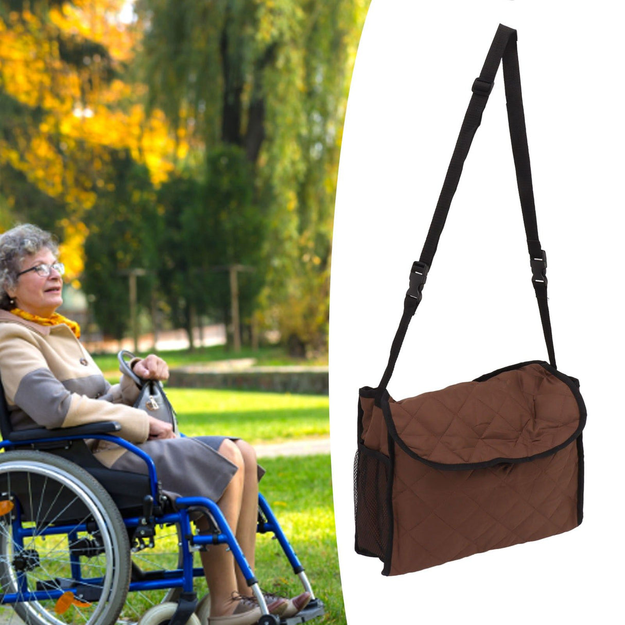 Wheelchair Back Pouch Polyester Hanging Storage Bag Electric Walker Backpack Bag Brown