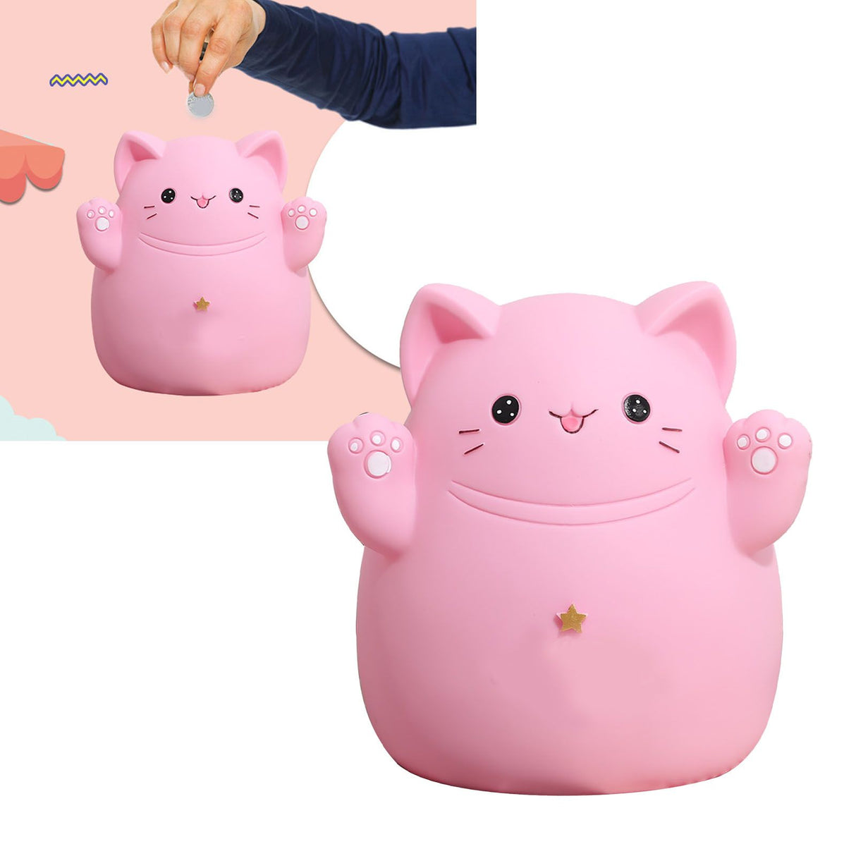 Cartoon Cat Piggy Bank Saving Bank Cartoon Cat Shaped Money Box Coins Storage Box Home Decor Ornament Children Toys Gifts Pink S 13x11x15cm