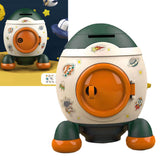 Cartoon Style Space Rocket Piggy Bank Money Bank Money Saving Jar Boys Girls Gift Morandi Green - Rear View