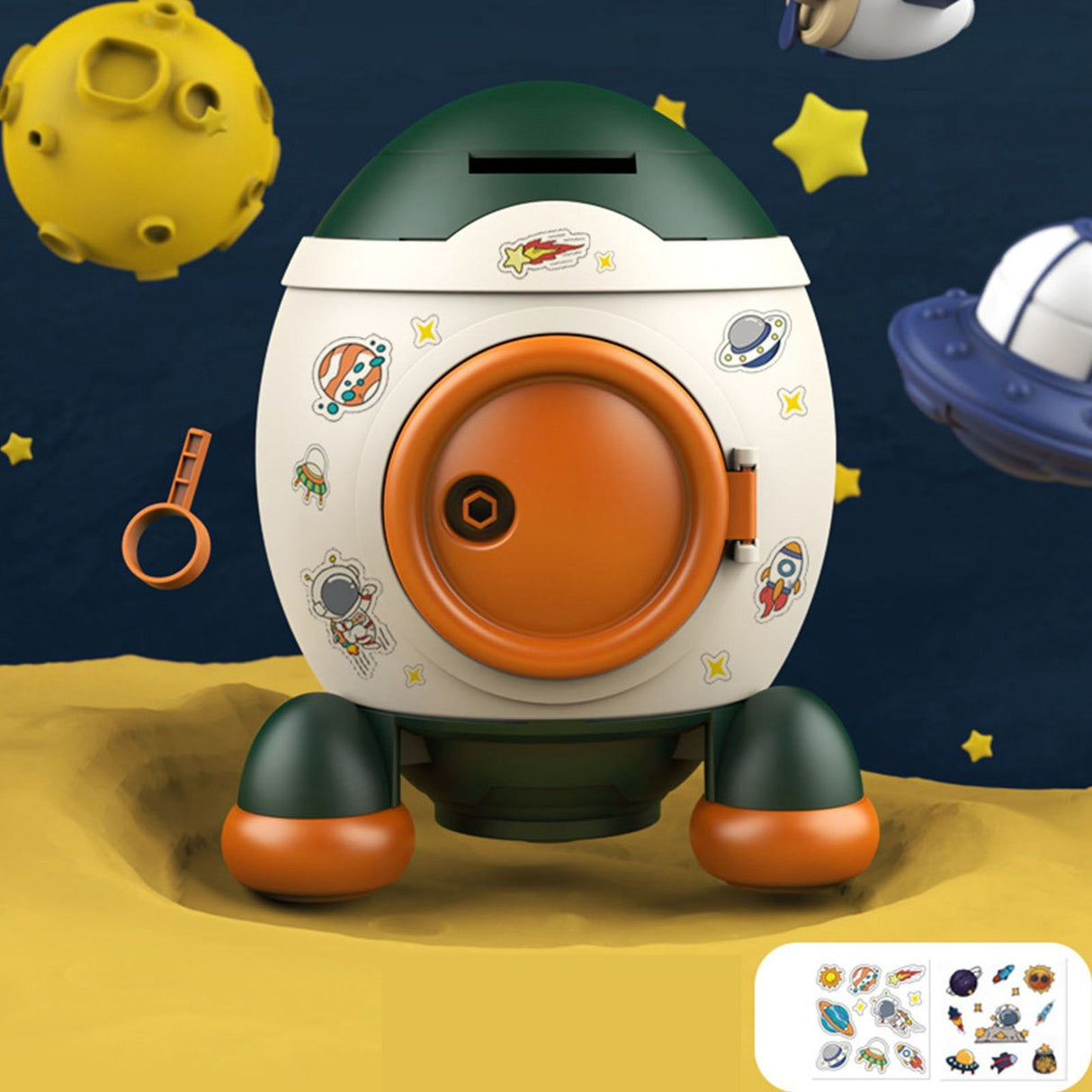 Cartoon Style Space Rocket Piggy Bank Money Bank Money Saving Jar Boys Girls Gift Morandi Green