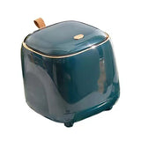 Push Type Desktop Trash Bin with Lid Fashionable Double Layer Large Opening Garbage Container for Living Room Dark Green - Front View