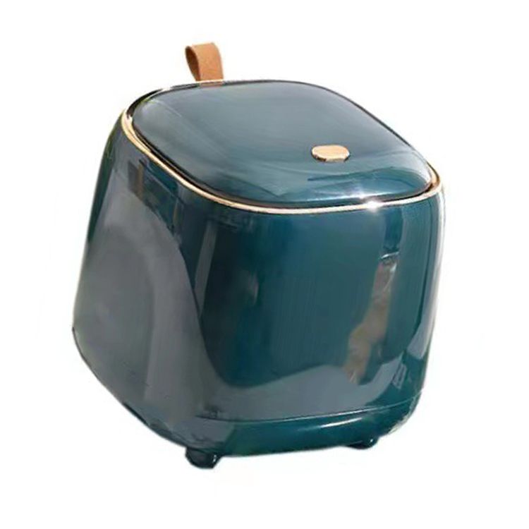 Push Type Desktop Trash Bin with Lid Fashionable Double Layer Large Opening Garbage Container for Living Room Dark Green
