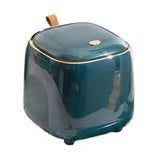 Push Type Desktop Trash Bin with Lid Fashionable Double Layer Large Opening Garbage Container for Living Room Dark Green - Top-Down View