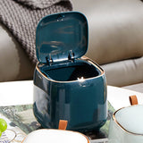 Push Type Desktop Trash Bin with Lid Fashionable Double Layer Large Opening Garbage Container for Living Room Dark Green