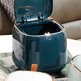 Push Type Desktop Trash Bin with Lid Fashionable Double Layer Large Opening Garbage Container for Living Room Dark Green