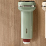 Paper Cup Dispenser Wall Mounted Multifunctional Large Capacity Universal Pull Type Cup Holder with Portable Handle Green - Rear View