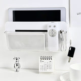 Multifunctional Clear Wall Mount Remote Control Holder Mobile Phone Charging Stationery Cosmetics Wall Storage Rack L Transparent