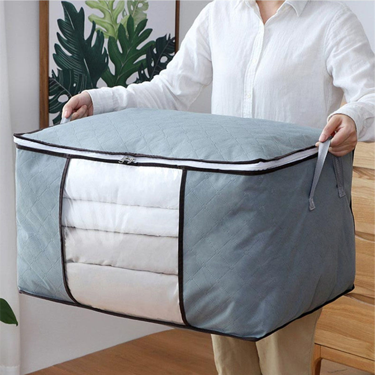 4Pcs Gray Quilt Storage Bag Organizer Large Capacity Breathable House Moving Clothes Packing Bag