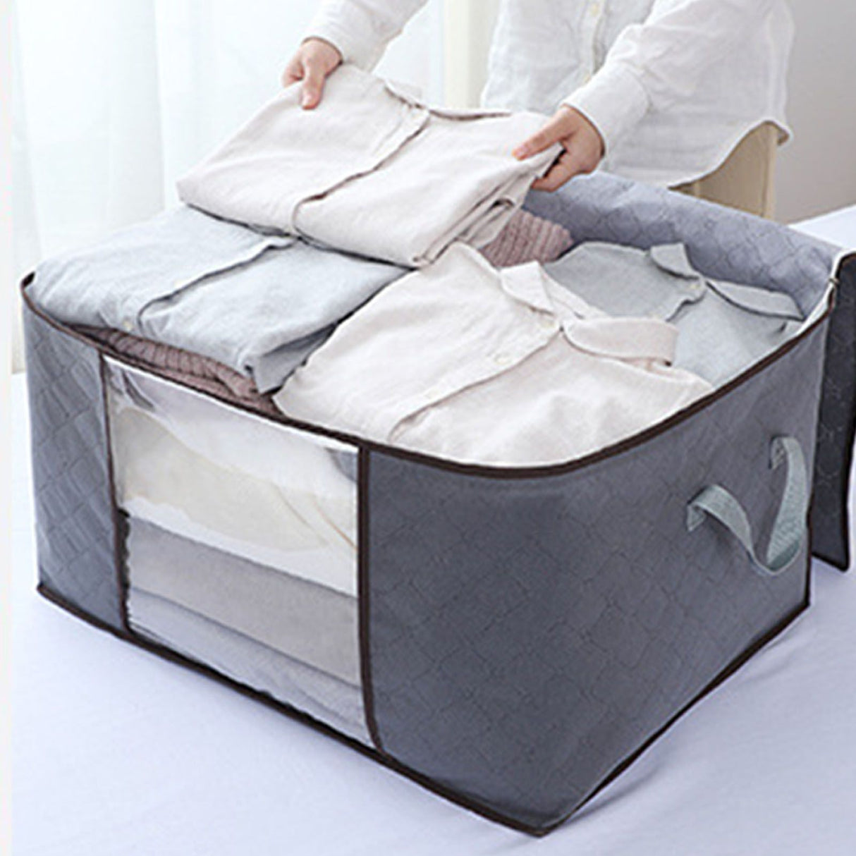 4Pcs Gray Quilt Storage Bag Organizer Large Capacity Breathable House Moving Clothes Packing Bag