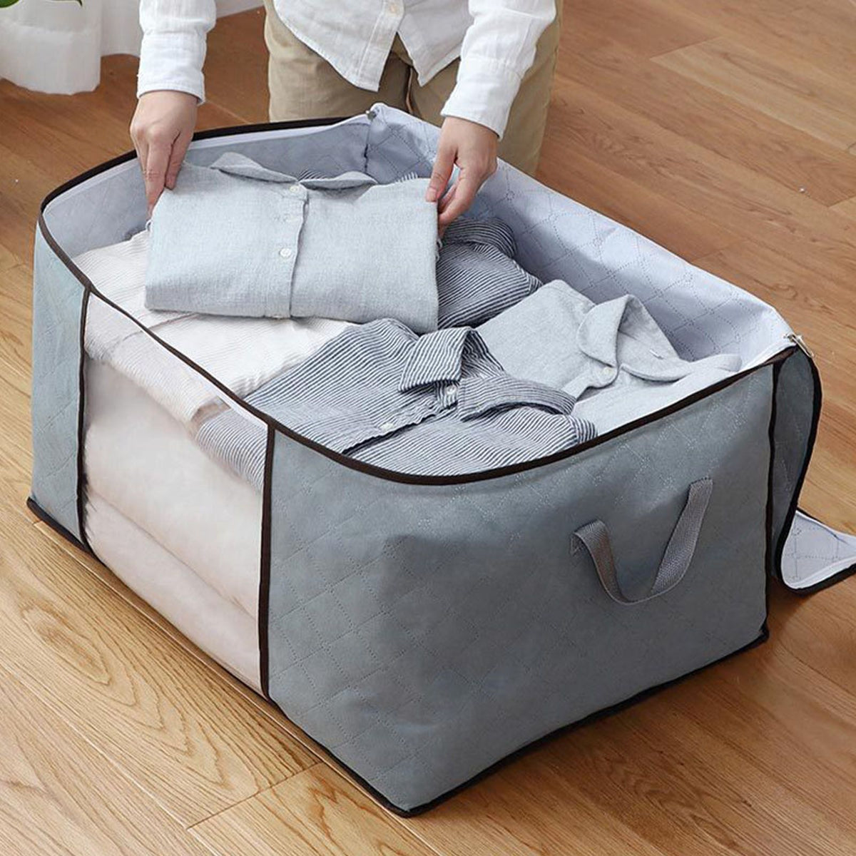 4Pcs Gray Quilt Storage Bag Organizer Large Capacity Breathable House Moving Clothes Packing Bag