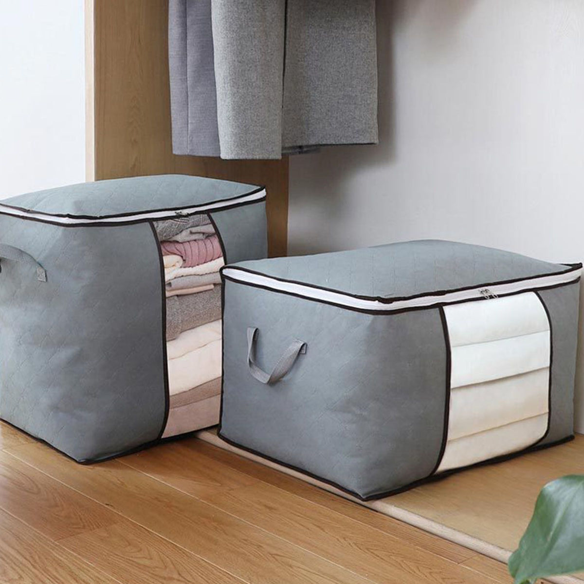 4Pcs Gray Quilt Storage Bag Organizer Large Capacity Breathable House Moving Clothes Packing Bag