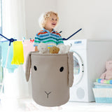 Fabric Storage Basket Collapsible Waterproof Cartoon Canvas Toy Organizer Laundry Basket for Playroom Bedroom Gray Rabbit Three Layers Thickened 35x40cm / 13.8x15.7in