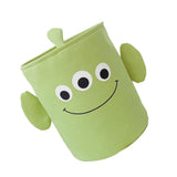 Fabric Storage Basket Collapsible Waterproof Cartoon Canvas Toy Organizer Laundry Basket for Playroom Bedroom Green Monster Three Layers Thickened 35x40cm / 13.8x15.7in - Top-Down View